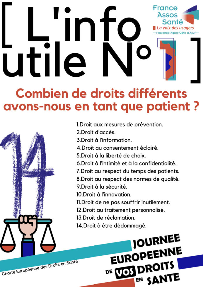 Affiche de la Journée Européenne des Droits en Santé (JEDS) des 14 droits des patients